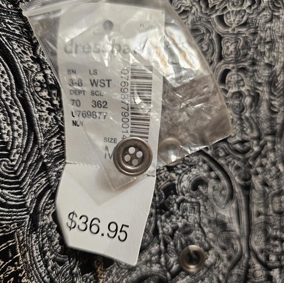 Dress Barn Westport Boho Bell Sleeve Top Tunic Blouse Women's NWT M Black/Cream - Picture 6 of 9